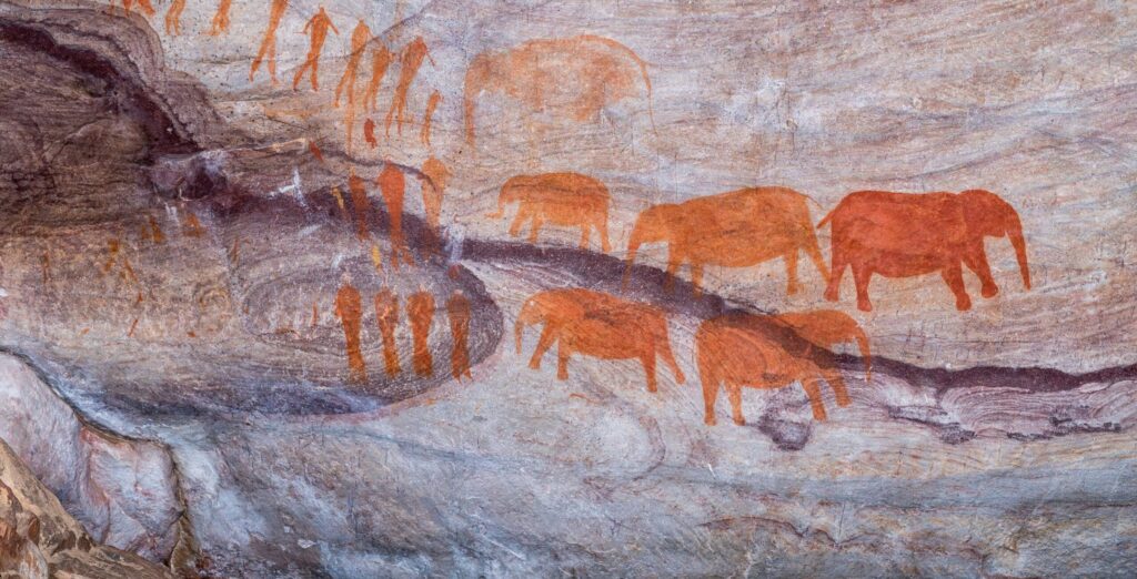 San rock paintings of elephants in Stadsaal caves
